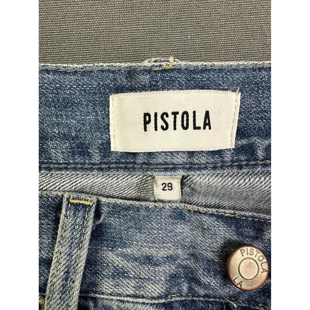 Pistola Straight Leg Distressed Jeans Light Wash‎ Blue Denim button fly  size 29